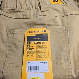 Carhartt Force Relaxed Fit Men's Shorts Size 40 Brown Tan Elastic Waist Zip Fly